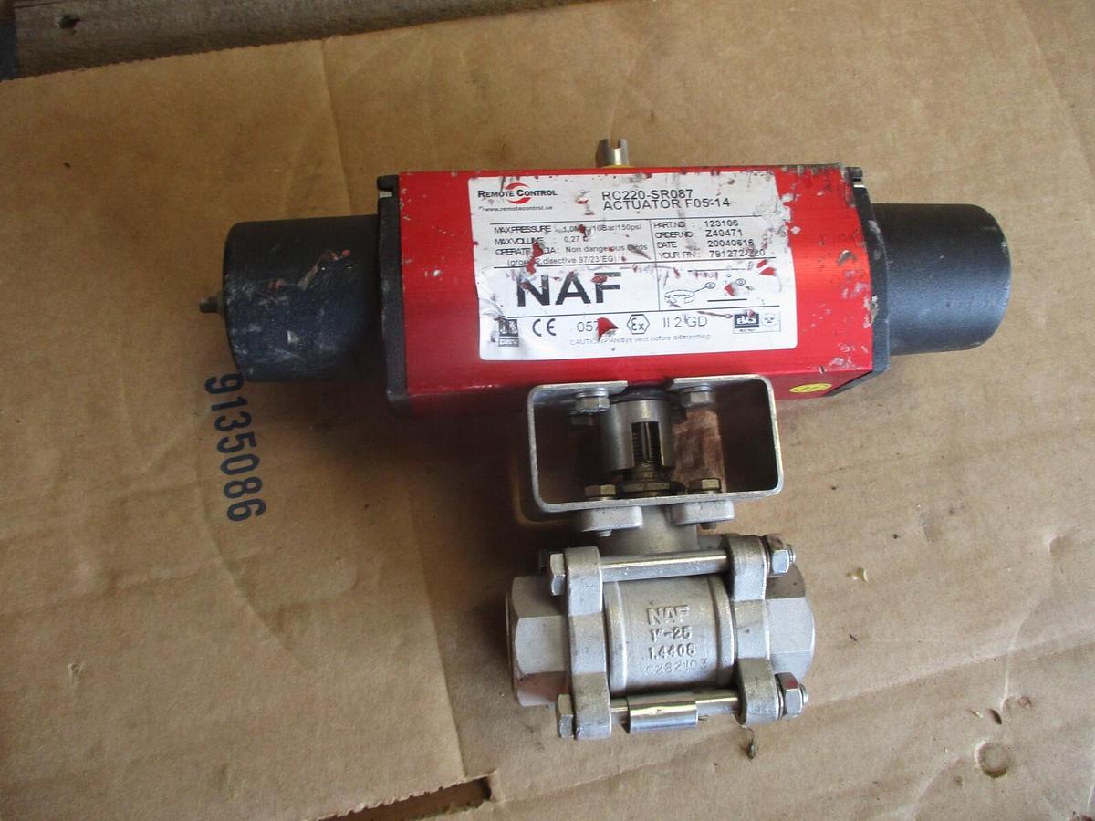 Used NAF 1" STAINLESS BALL VALVE W/ ACTUATOR, #9111130J NEW