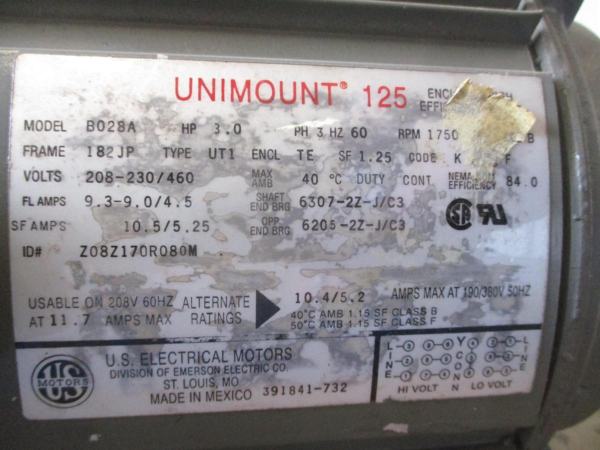 US 3 HP MOTOR, FR 182JP, 208-230/460 V, 1750 RPM