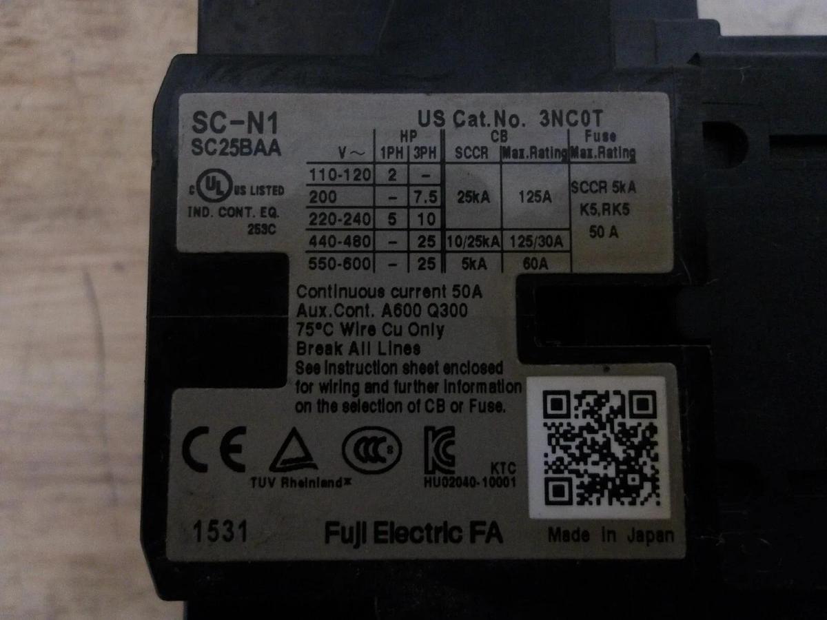 Used FUJI SC-N1-/SC25BAA MOTOR STARTER 240-550 V, 32 A, #520254G NEW