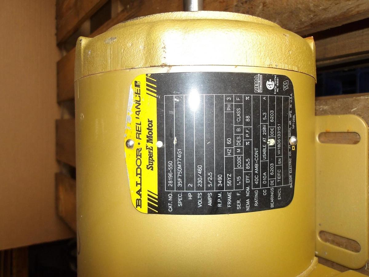 Used BALDOR RELIANCE 2 HP SUPER-E MOTOR, FR 56YZ, 3490 RPM, 230/460 V, #11211015G NEW