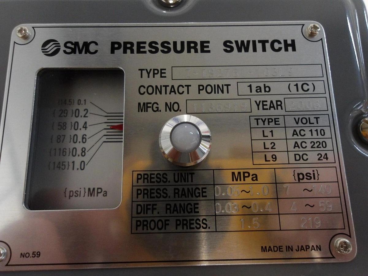 Used SMC Z-IS2761-103L9 PRESSURE SWITCH, #421223G NEW