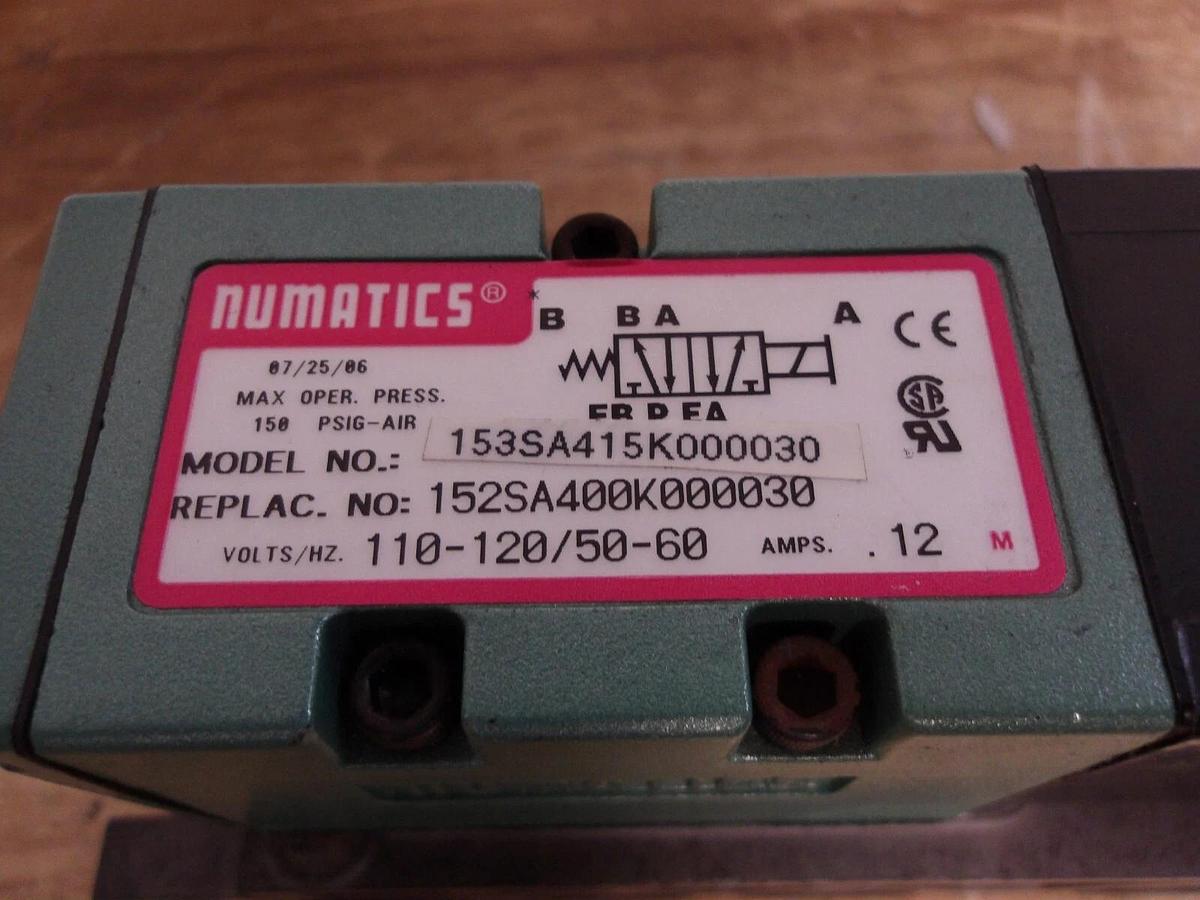 Used NUMATICS 153SA415K000030 PNEUMATIC SOLENOID VALVE, #62830G NEW