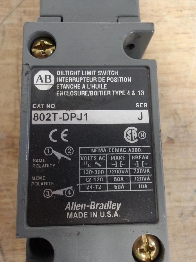Used ALLEN BRADLEY 802T-DPJ1 LIMIT SWITCH, #56204G USED