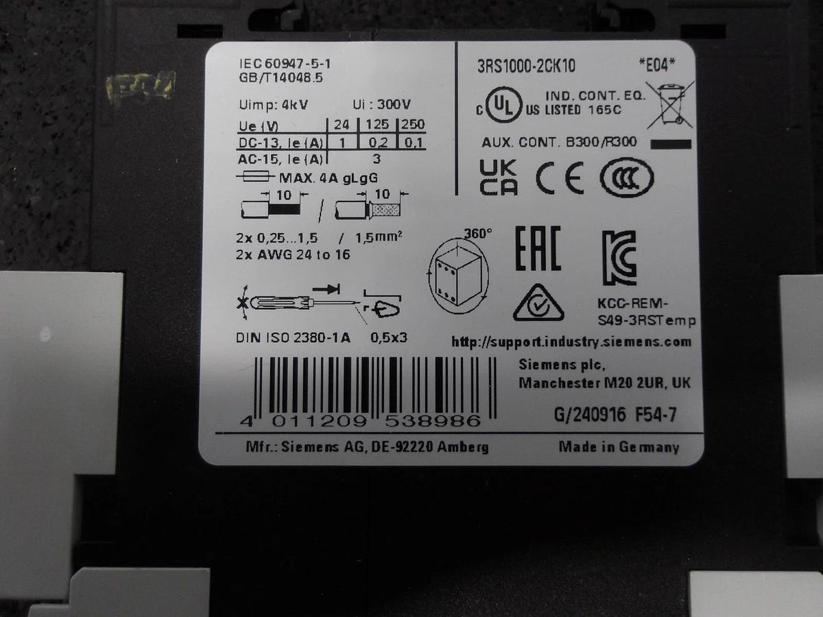 SIEMENS SIRIUS 3RS1000-2CK10 TEMP MONITORING RELAY, #3251015G NIB