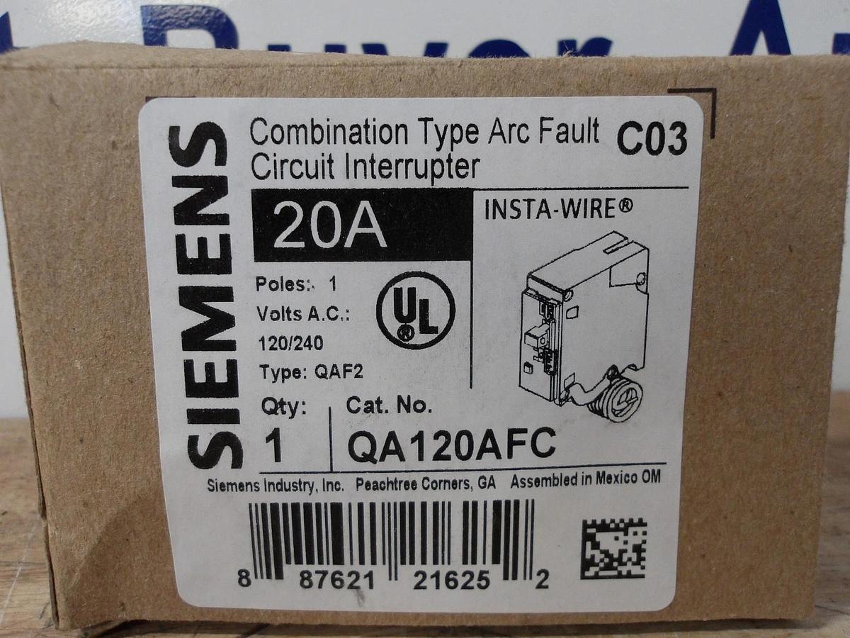 SIEMENS 20 AMP ARC FAULT BREAKER 120/240 V (LOT OF 5) #58318G NIB