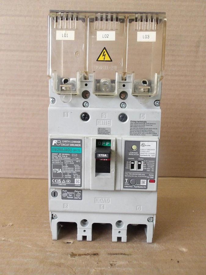 Used FE EARTH EW250JAGU LEAKAGE CIRCUIT BREAKER 175 AMP, #78150G USED