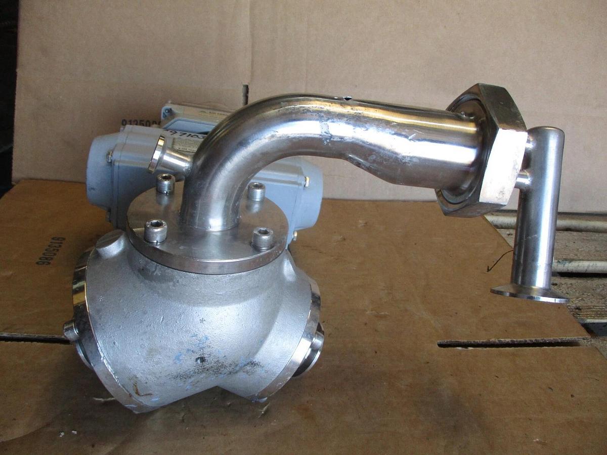 Used HYGIENIC PIGGABLE 3-WAY STAINLESS 1-1/2" DIVERTER VALVE W/ ACTUATOR, #971034J
