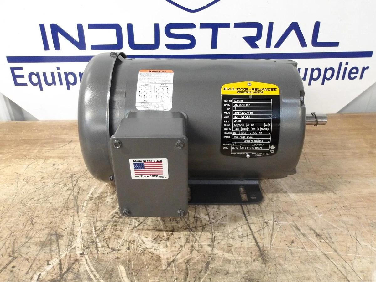 BALDOR RELIANCE 3 HP MOTOR, 3450 RPM, 56/56H FR, 208-230/460 V, #69221G NIB