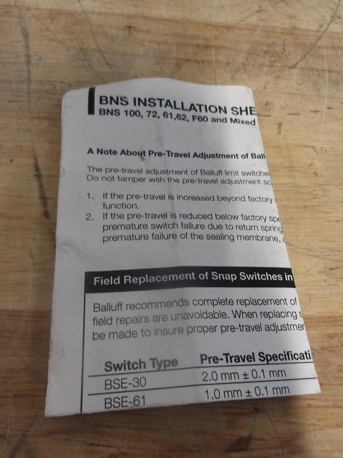 Used BALLUFF BNSB19-006-R12-100-10 SNAP SWITCH, #4281028G NEW