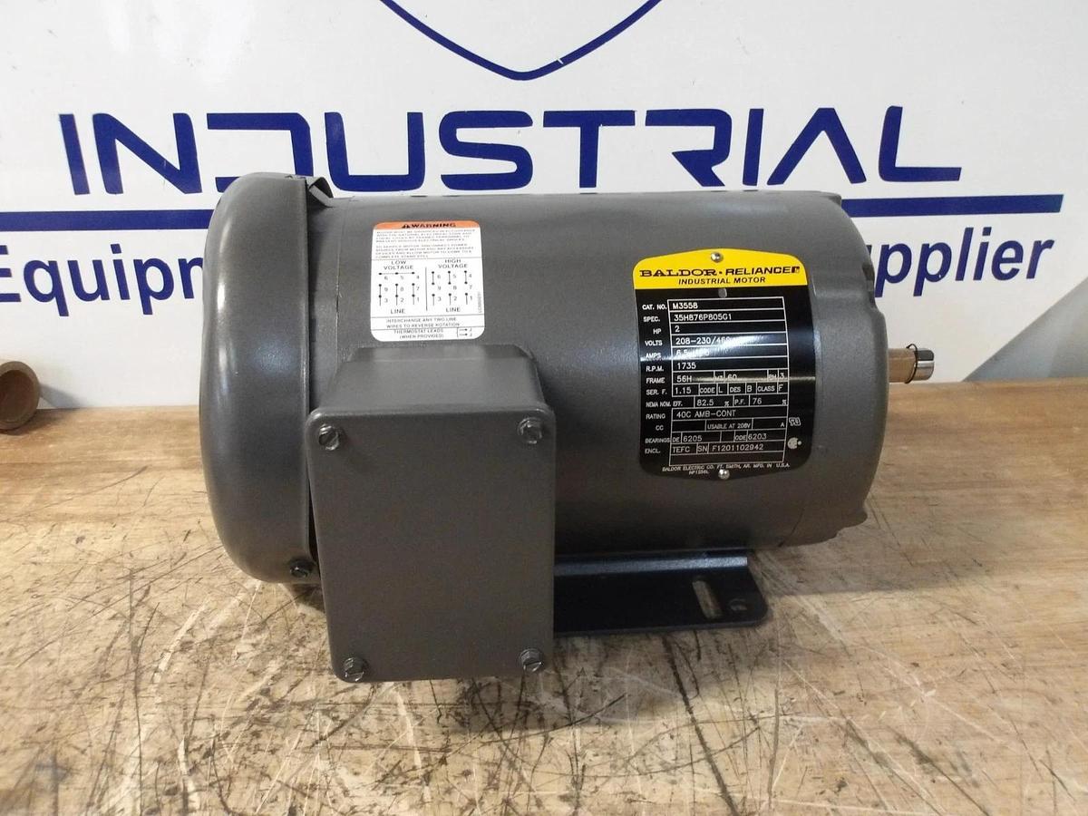 BALDOR 2 HP MOTOR, 208-230/460 V, 1735 RPM, 56H FR, #69243G NIB