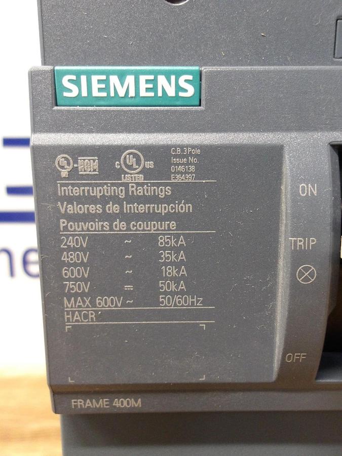 SIEMENS 400 AMP BREAKER 3VA5340-5EC31-0AA0, #11251220G NIB