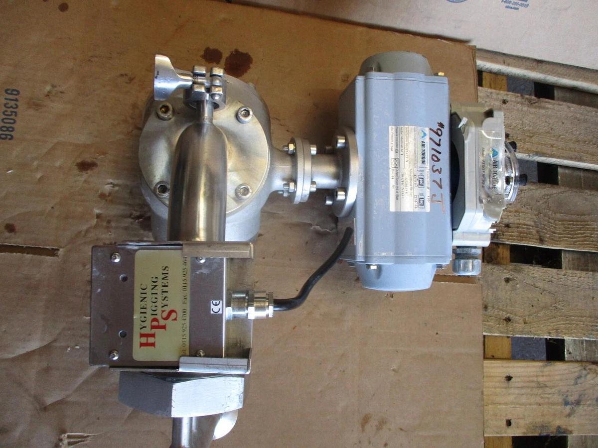 Used HYGIENIC PIGGABLE 3-WAY STAINLESS 1-1/2" DIVERTER VALVE W/ ACTUATOR, #971037J