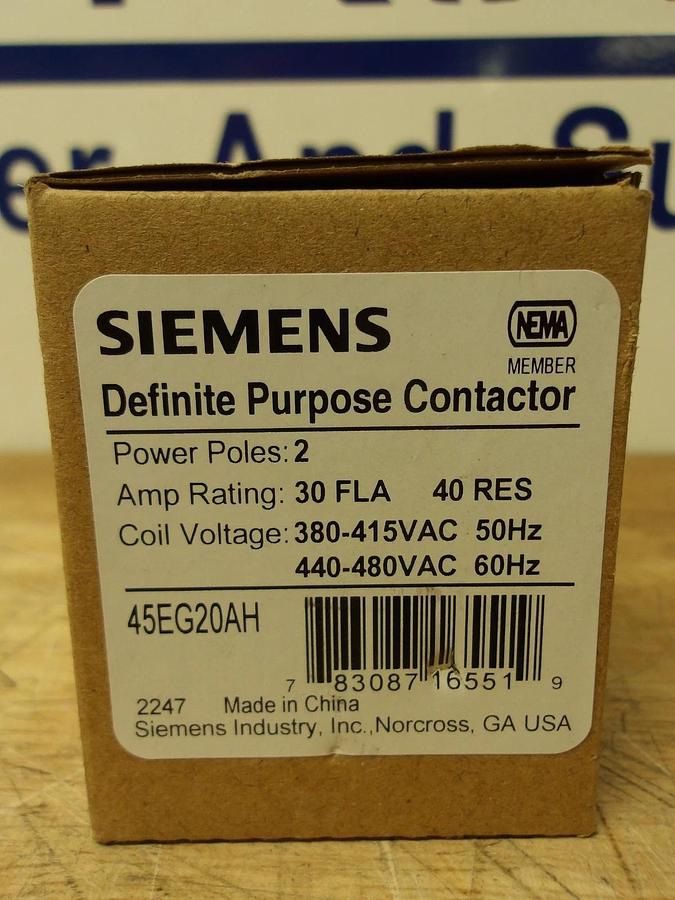 SIEMENS 45EG20AH DEFINITE CONTACTOR 30/40 A, #5291210G NIB