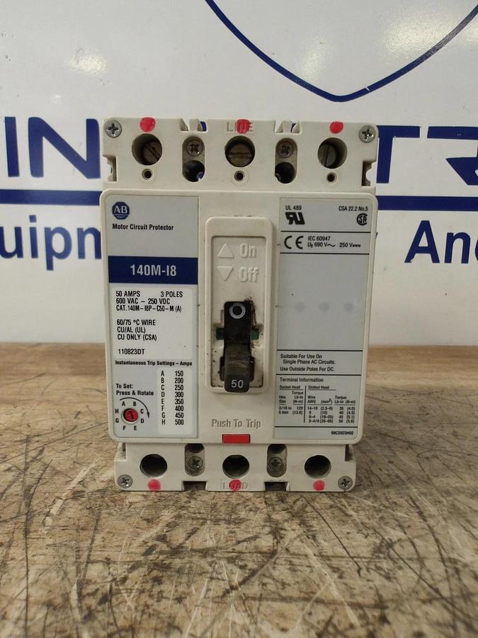Used ALLEN BRADLEY 50 AMP BREAKER, 600VAC/250VDC, #629206G USED