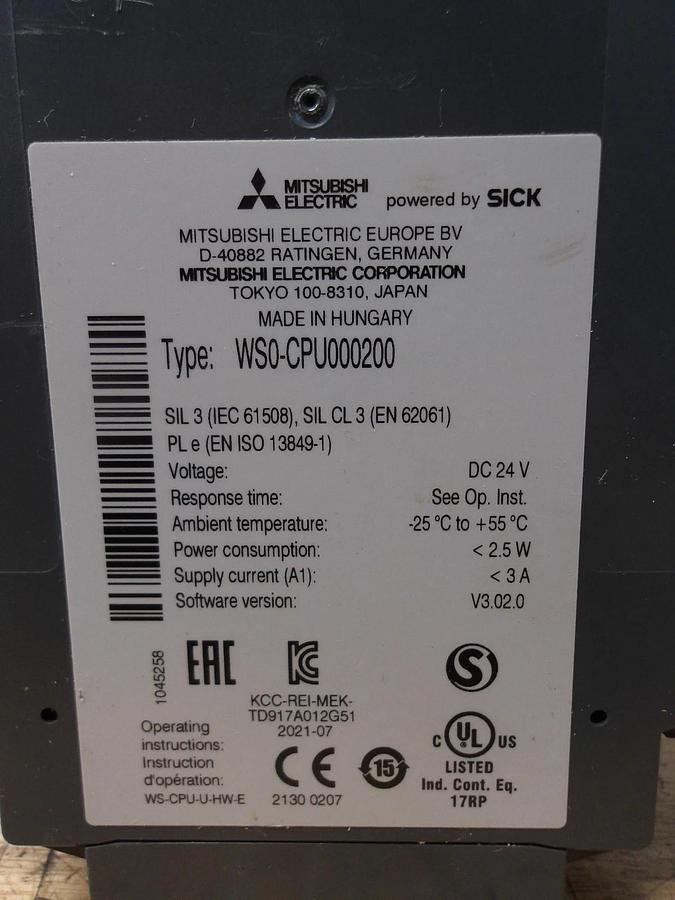 Used MITSUBISHI SAFETY UNIT W/ WSO-CPU000200, #1219213G USED
