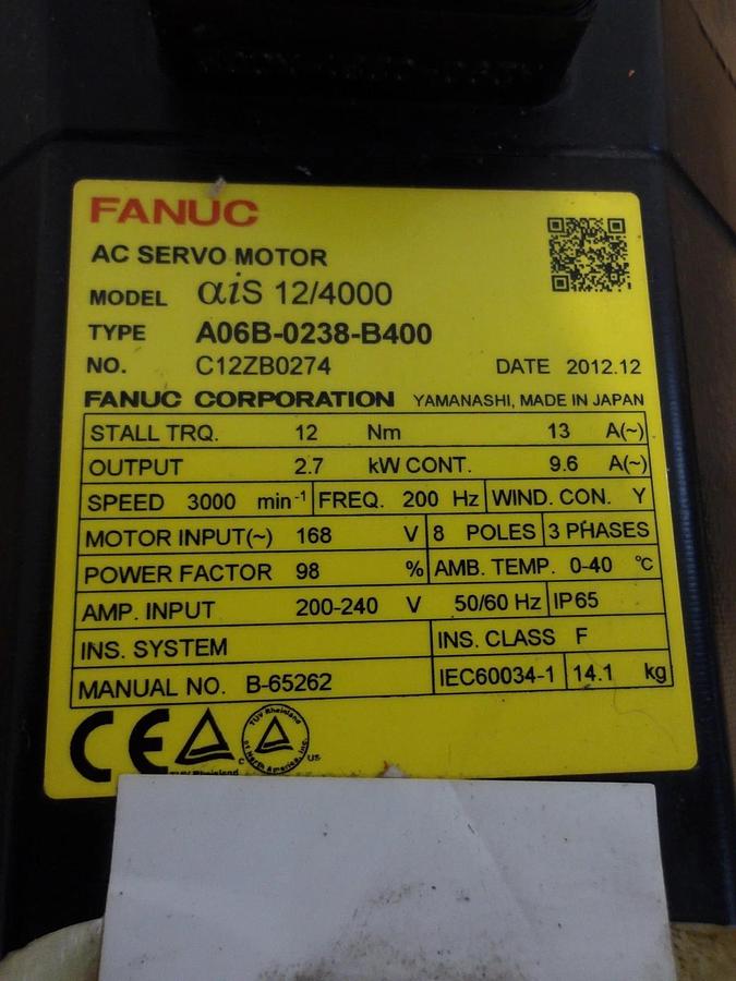 Used FANUC A06B-023B-B400 AC SERVO MOTOR, 3000 RPM, #6161251G NEW