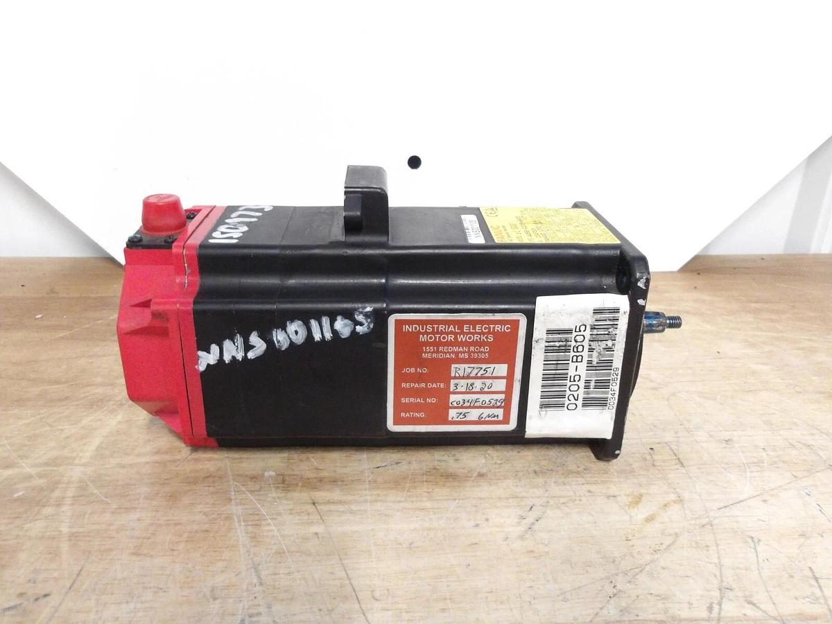 Used FANUC A06B-0205-B605 AC SERVO MOTOR, 4000 RPM, #56303G REMANUFACTURED