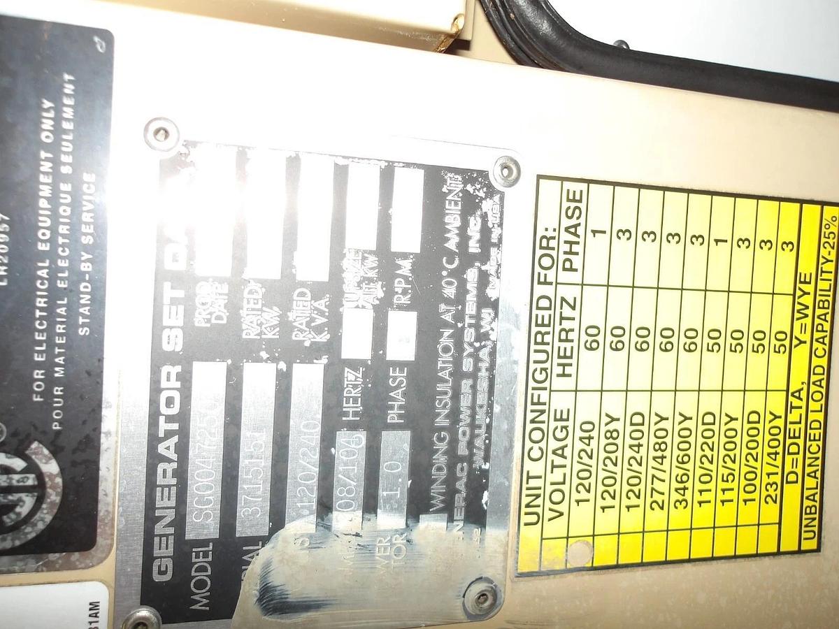 Used GENERAC SG0047250 POWER GUARDIAN GENERATOR SET, #917300G PARTS ONLY