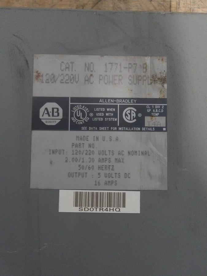 Used ALLEN BRADLEY 1771-P7/8 POWER SUPPLY, 120-220 V, #919208G PARTS ONLY