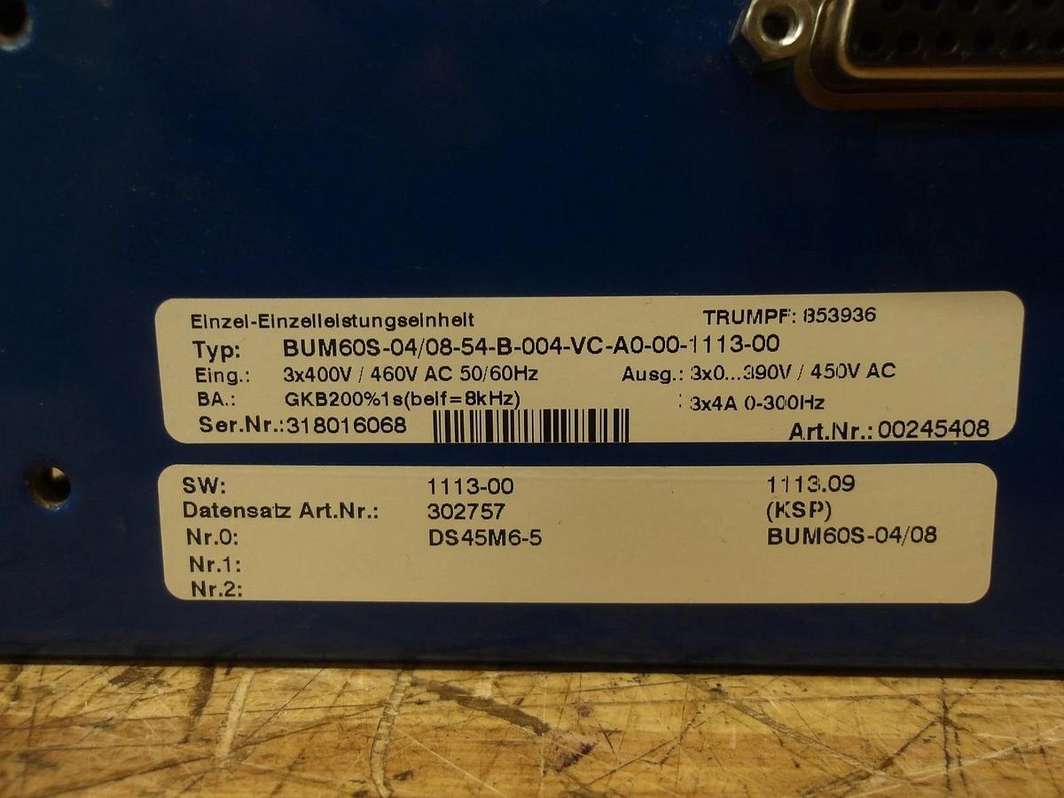 Used TRUMPF BUM0DS MOTOR SPEED CONTROL, #4281030G USED