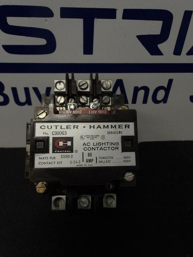 Used CUTLER HAMMER 60 AMP LIGHTING CONTACTOR C30DG3, #326209G USED