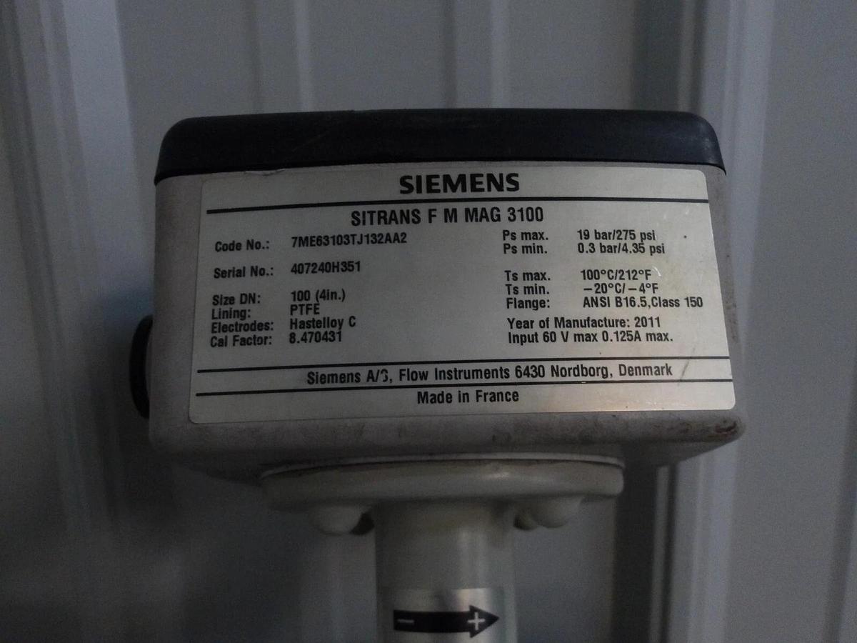 Used SIEMENS SITRANS 4" FM MAGNETIC FLOWTUBE 3100, #1171048G USED
