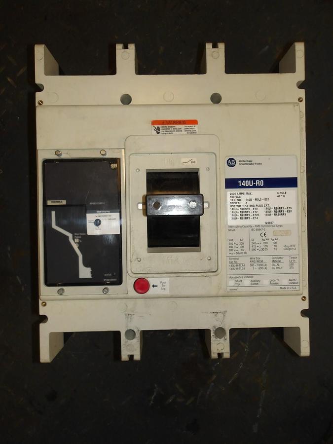 Used ALLEN BRADLEY 1600 AMP CIRCUIT BREAKER 140U-R0L3-E20, #611253G USED