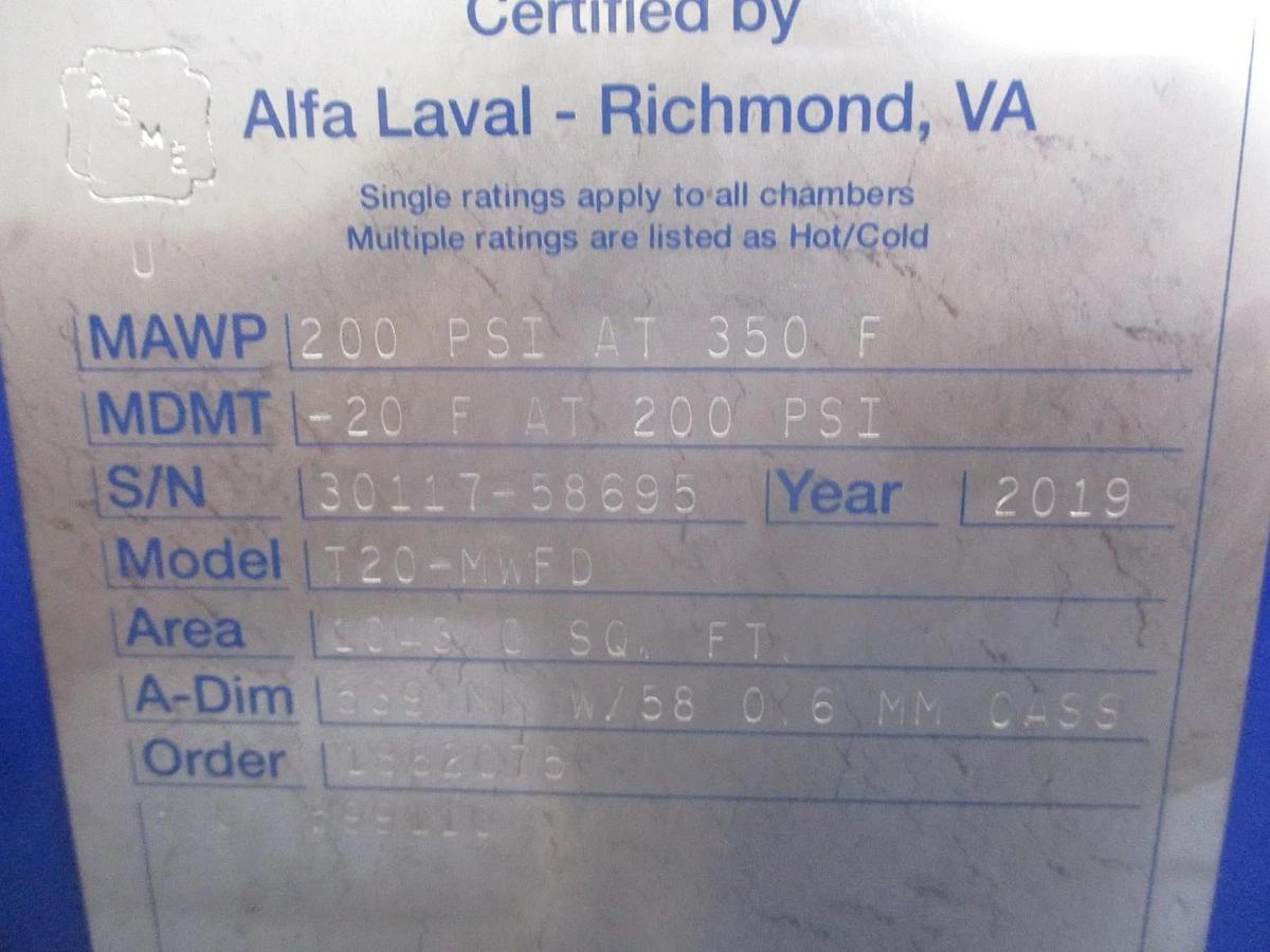 Used ALFA-LAVAL T20-MWFD HEAT EXCHANGER, #108126J NEW