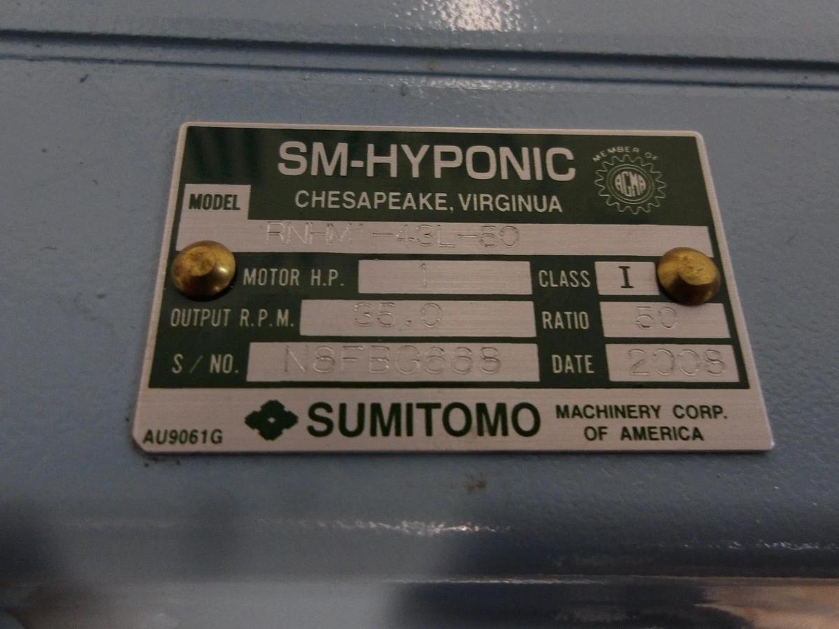 Used SUMITOMO SM-HYPONIC TC-5 GEARMOTOR 4 HP, RATIO 50:1, #78147G NEW