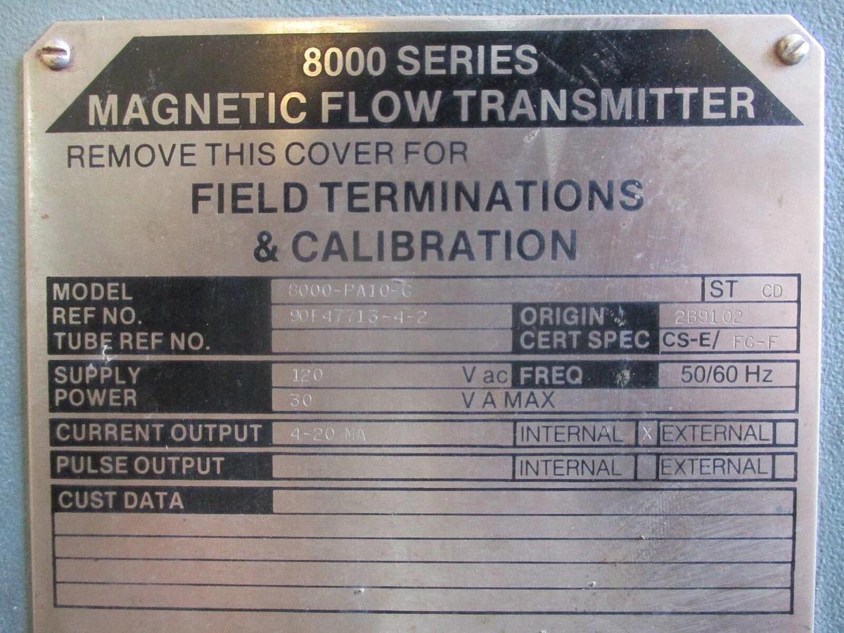 Used FOXBORO 8000-PA10-G MAGNETIC FLOW TRANSMITTER, #71244J USED