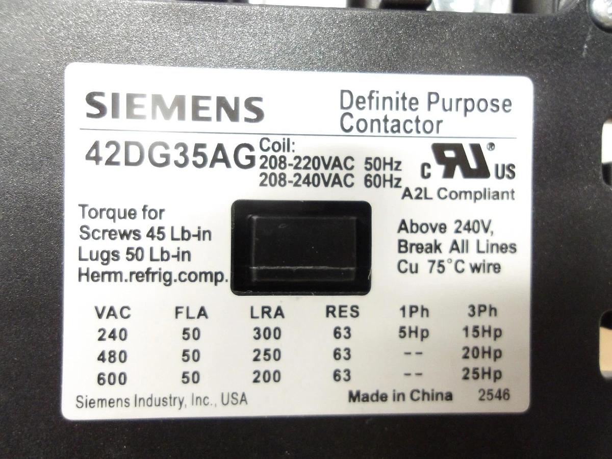 SIEMENS 42DG35AG DEFINITE PURPOSE CONTACTOR, 208-220-240 V, #630305G NIB