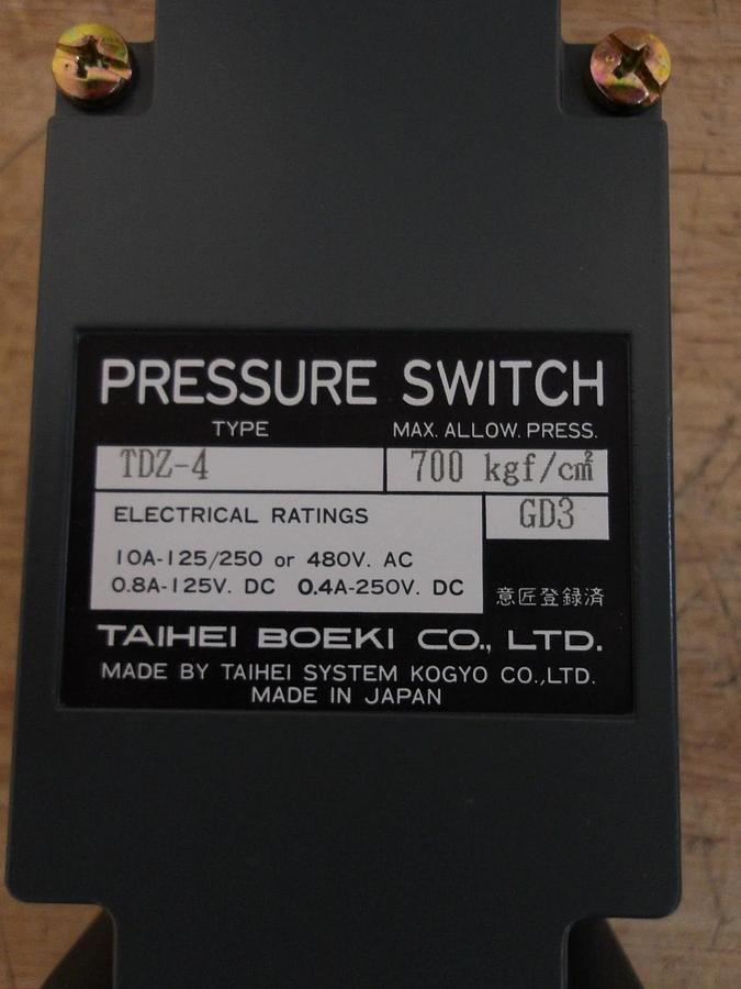 TAIHEI BOEKI TDZ-4 PRESSURE SWITCH, #56836G NIB