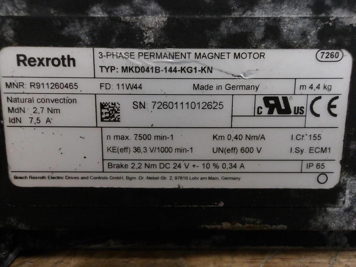 Used REXROTH MKD041B-144-KG1-KN PERMANENT MAGNET MOTOR, #5141028G NEW