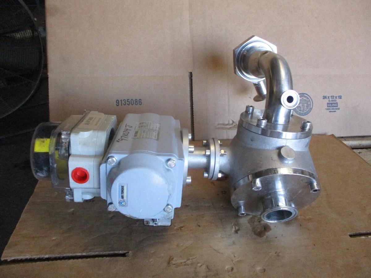 Used HYGIENIC PIGGABLE 3-WAY STAINLESS 1-1/2" DIVERTER VALVE W/ ACTUATOR, #971034J