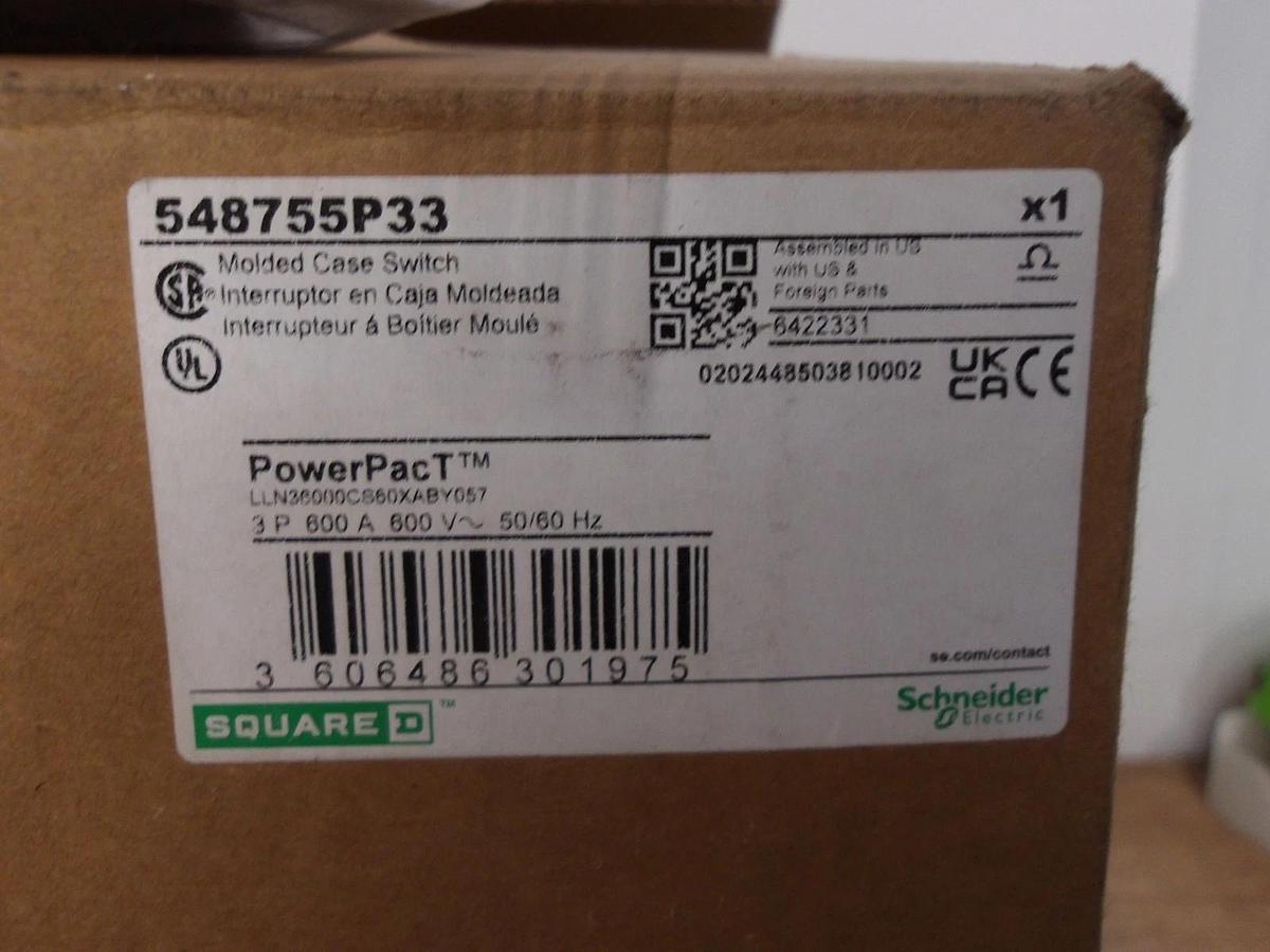 SCHNEIDER SQUARE D POWERPACT LL600 BREAKER, 600 A, #813920G NIB