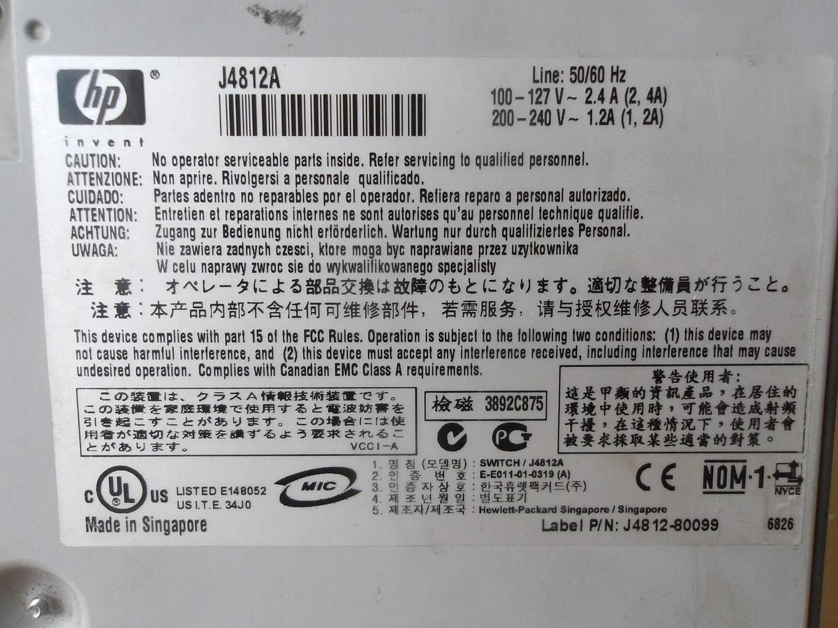 Used HEWLETT PACKARD J4812A PROCURVE SWITCH, #79825G USED