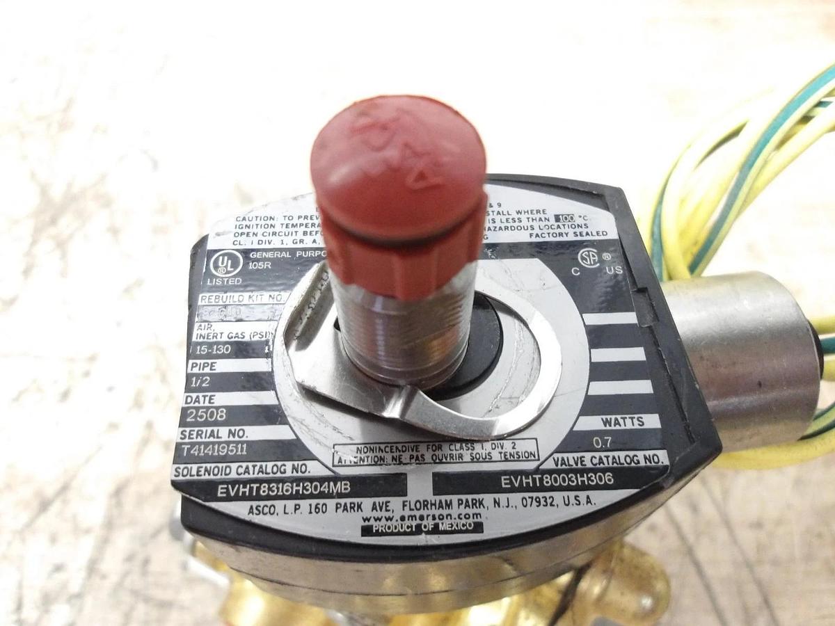 Used ASCO RED HAT 1/2" BRASS SOLENOID VALVE, #611140G NEW