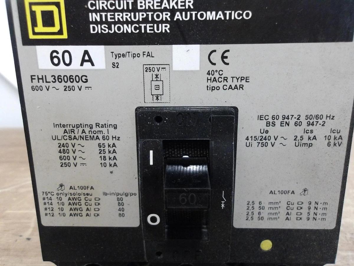 SQUARE D 60 AMP BREAKER 600/250 V, #2211025G NIB
