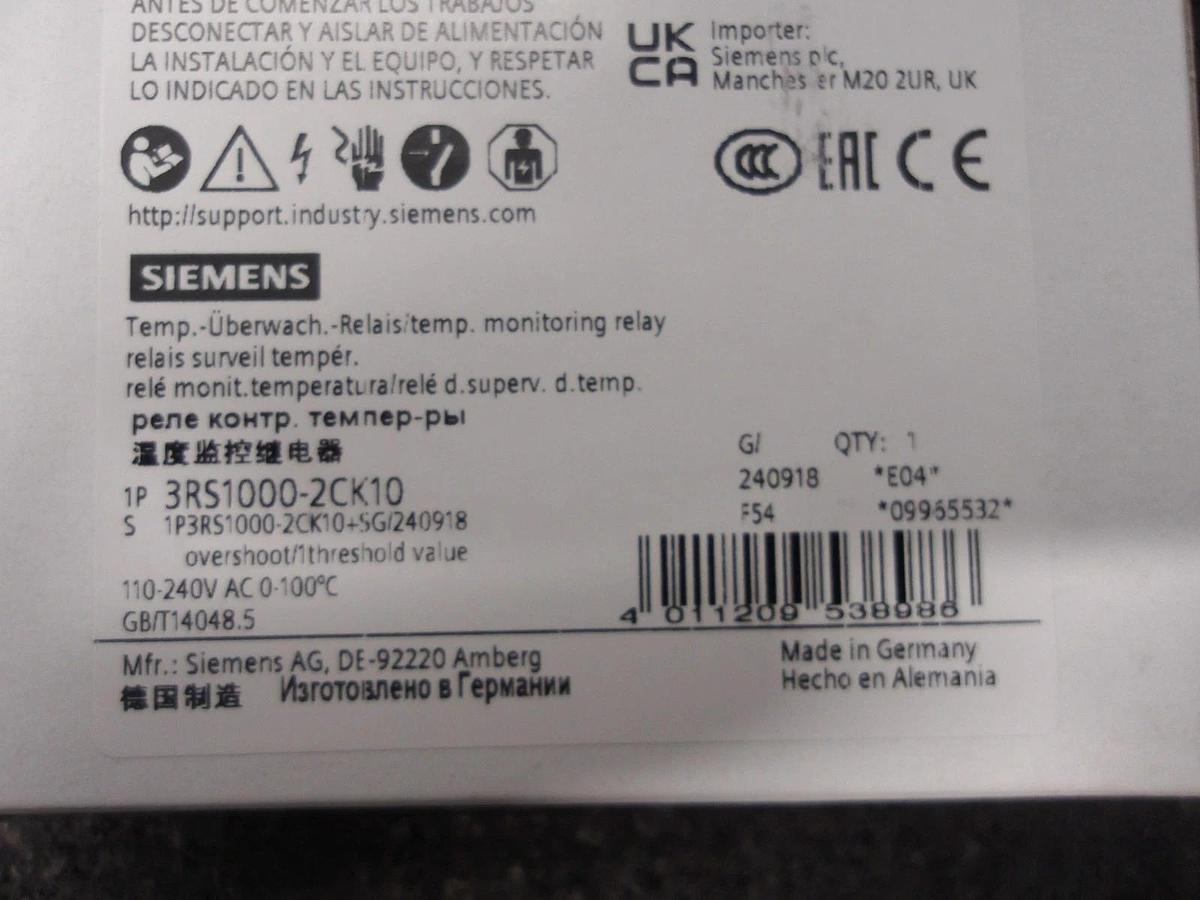 SIEMENS SIRIUS 3RS1000-2CK10 TEMP MONITORING RELAY, #3251015G NIB