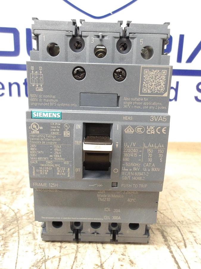 SIEMENS 20 AMP BREAKER 240-480/600 V, #78150G NIB