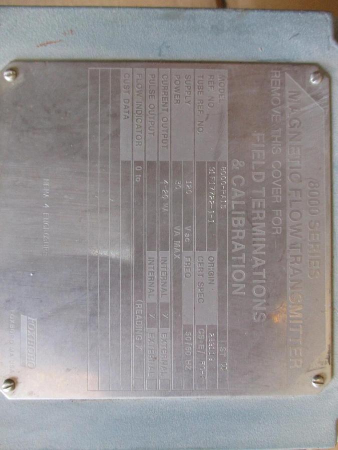 Used FOXBORO 8000 MAGNETIC FLOW TRANSMITTER, #71924J USED