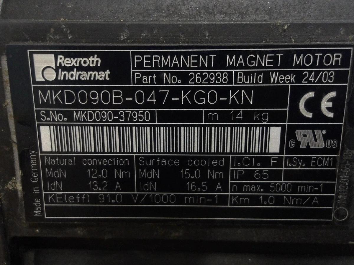 Used REXROTH INDRAMAT MDK090B-047-KG0-KN PERMANENT MAGNET MOTOR, #57904G USED