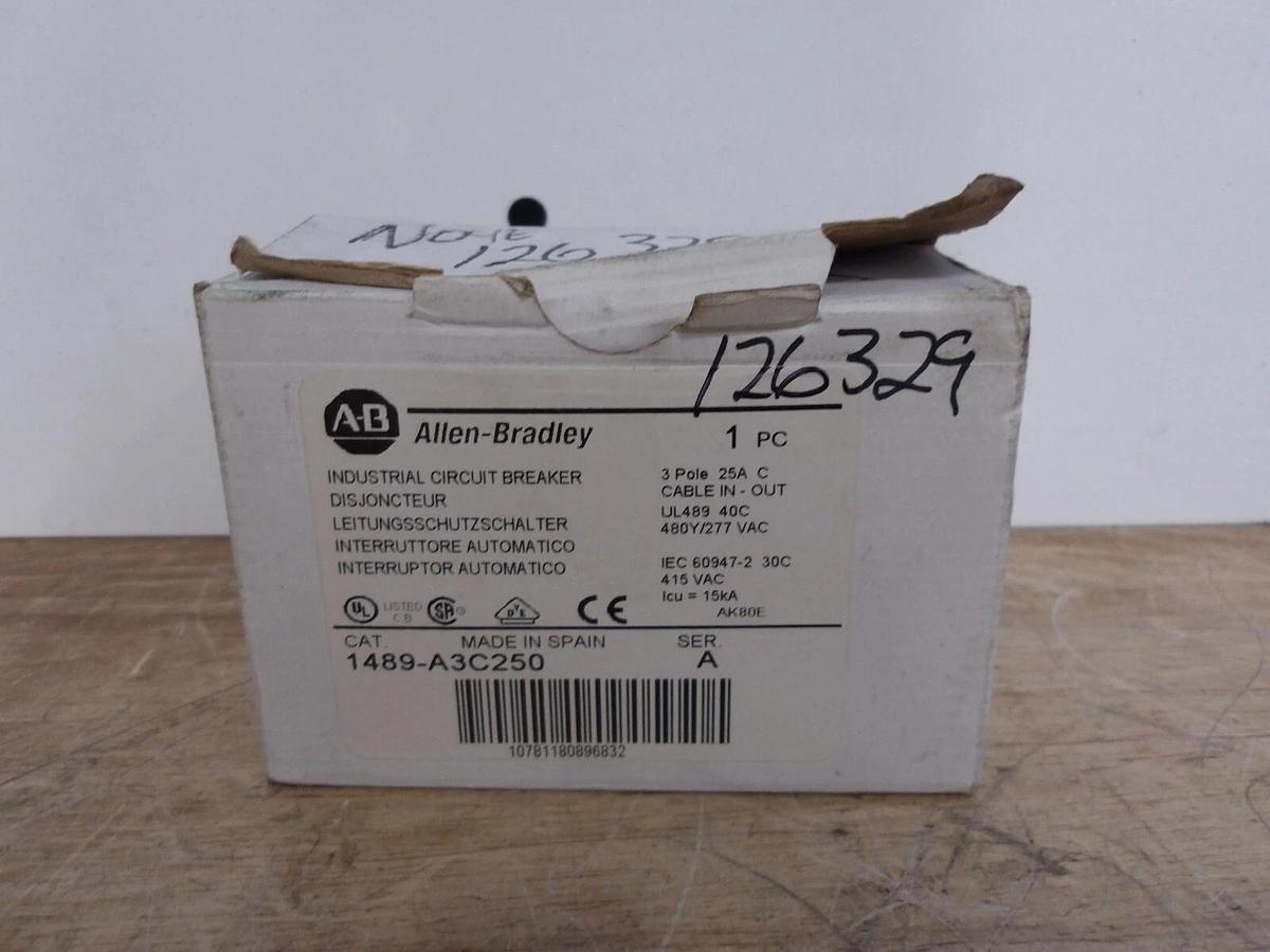 ALLEN BRADLEY 1489-A3C250 INDUSTRIAL CIRCUIT BREAKER 25 AMP, 3 P, #417137G NIB