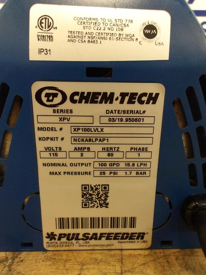 Used CHEM-TECH XP100LVLX PULSAFEEDER PUMP, XP SERIES, #721306G USED