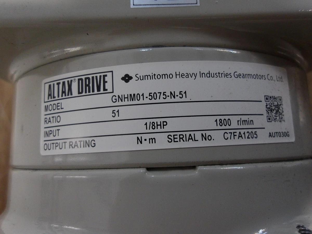 SUMITOMO GNHM01-5075-N-51 GEAR DRIVE, RATIO 51:1, 1/8 HP, #3171102G NIB