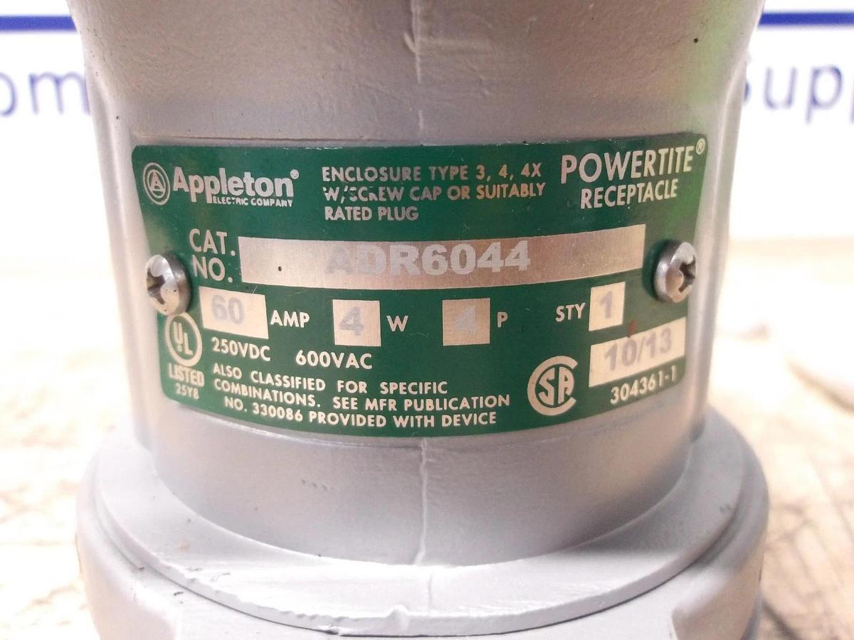 Used APPLETON ADR6044 POWERTITE RECEPTACLE 60 AMP, #3171010G NEW