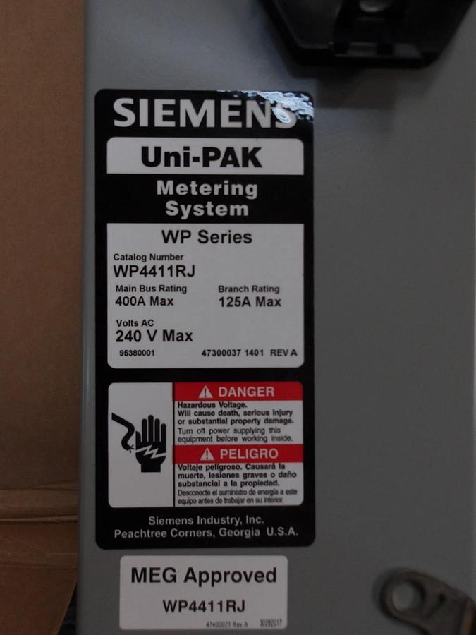 SIEMENS 4 GANG WP SERIES METERING SYSTEM WP4411RJ, #6121143G NIB