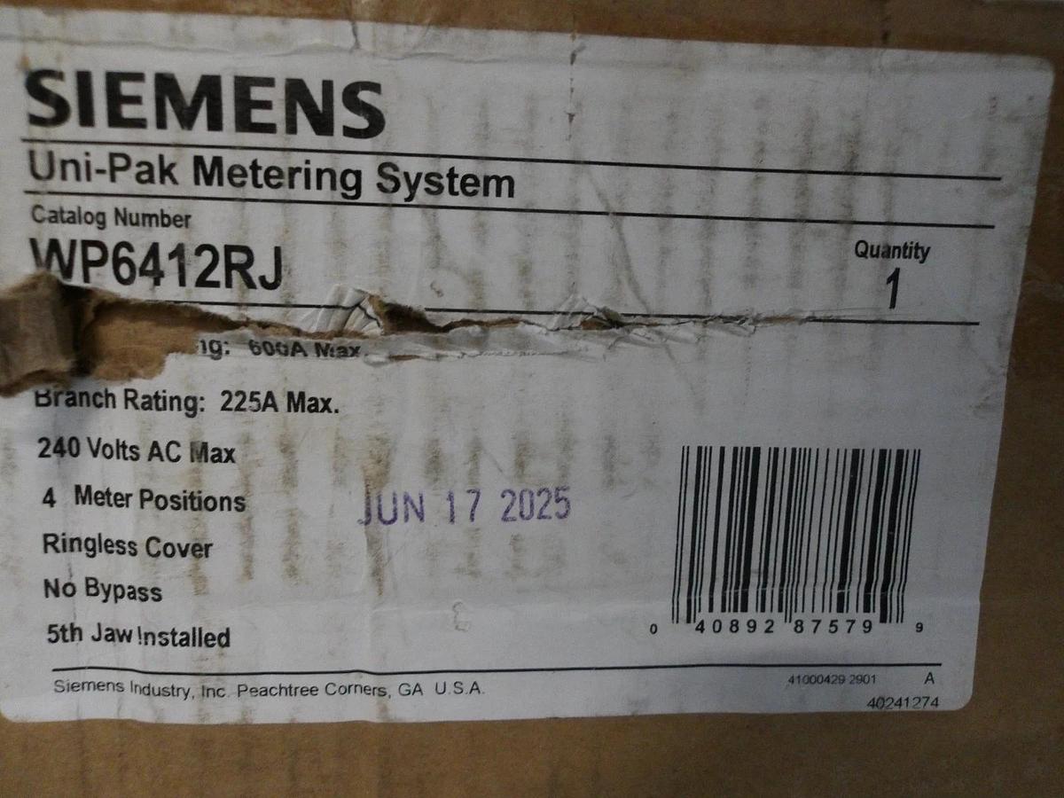 SIEMENS 4 GANG METERING SYSTEM WP6412RJ, 240 V, #6121022G NIB