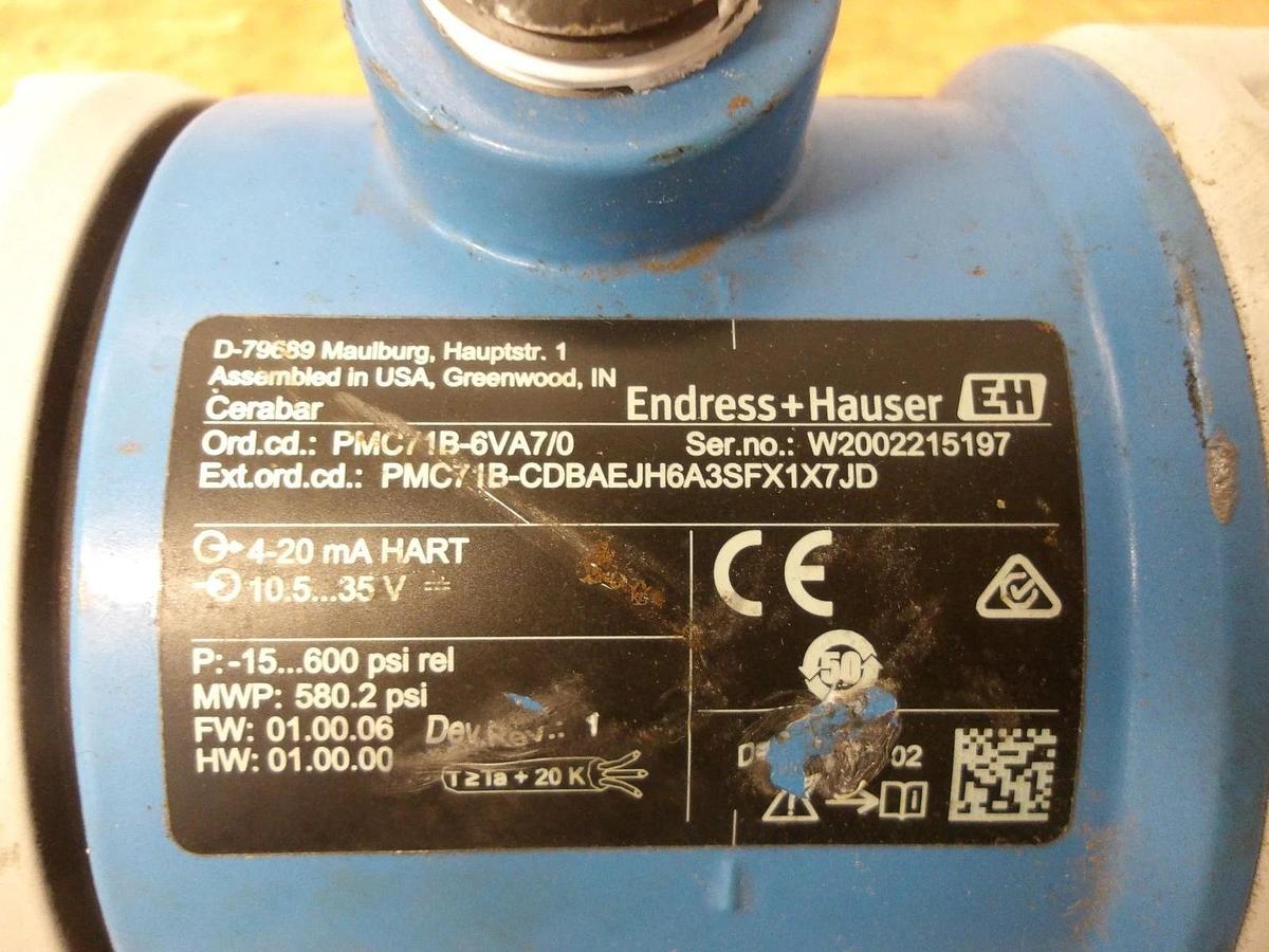 Used ENDRESS-HAUSER CERABAR PMC71B PRESSURE TRANSMITTER, #428250G NEW