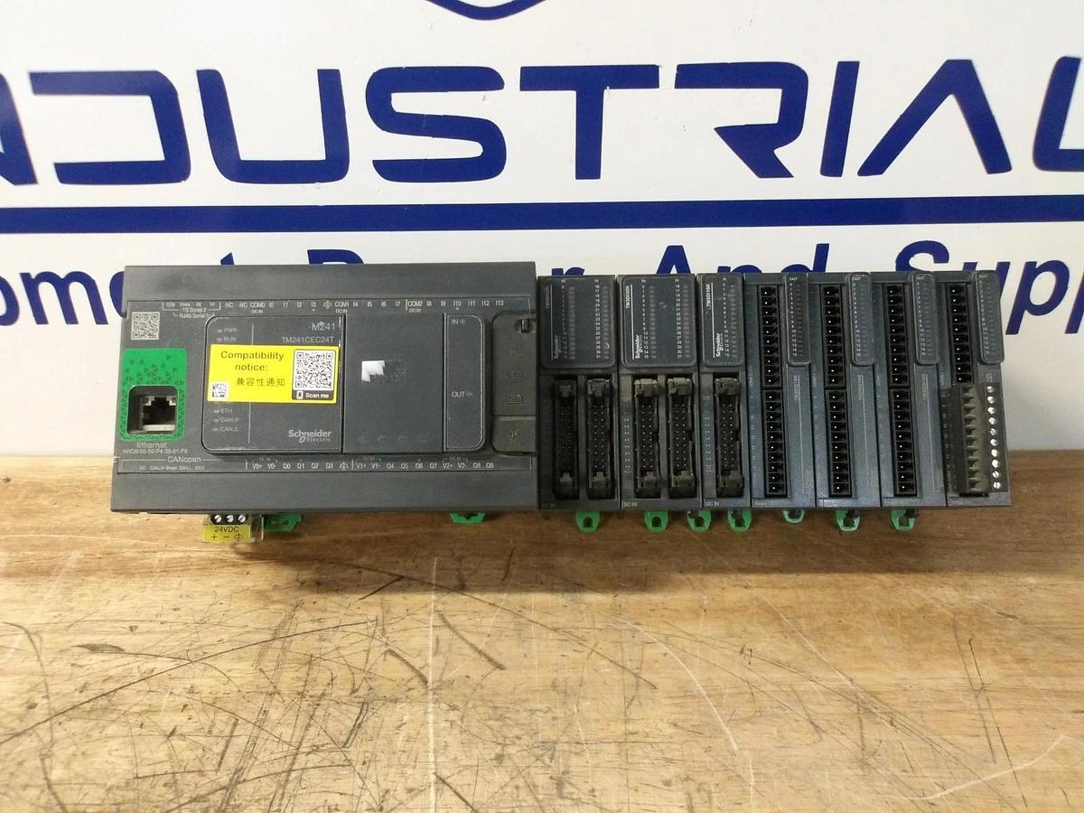 Used SCHNEIDER MODICON TM241CEC24T LOGIC CONTROLLER & 7 CARDS, #331135G USED